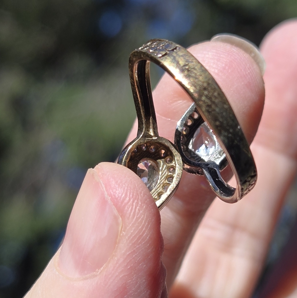 Lightening quartz & topaz dual teardrop Sterling Bronze&Gold ringSz8 Adjustable - Picture 7 of 11